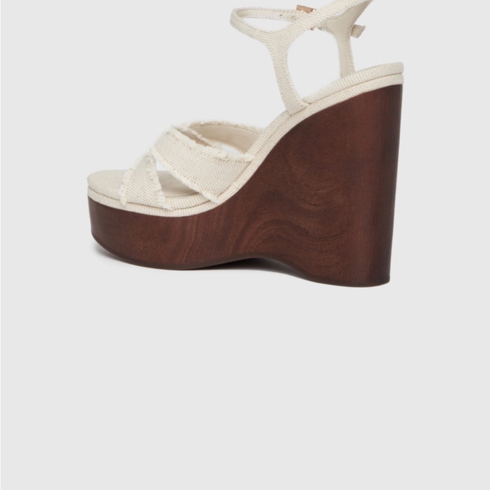 PAIGE Harlow Wedge Elegant Cream Sandals Natural Canvas Women Size 8 NWOB - Picture 6 of 9